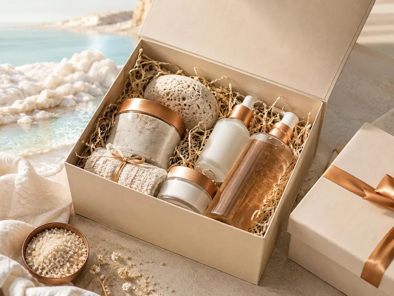 Dead Sea spa gift box by the shoreline